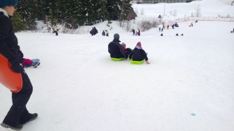 The little ones loved it , even when they jumped the ramp at the end and almost ended up in the fence. A face full of snow didn't put them off.