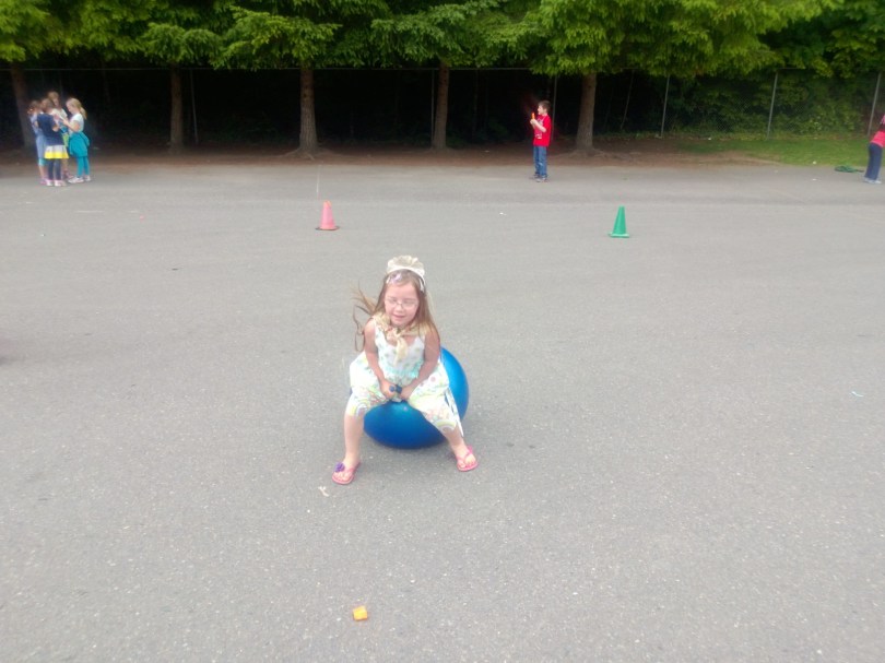 racing on a space hopper