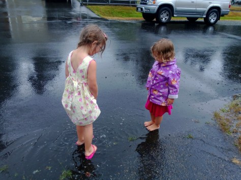barefoot in puddles