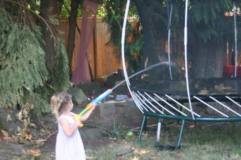 spraying the trampoline