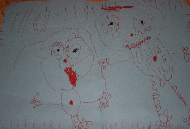 There is a boy and a girl holding hands, the boy is a man and the girl is his child. They are naked because they were in the shower. ( The lines above are water from the shower)