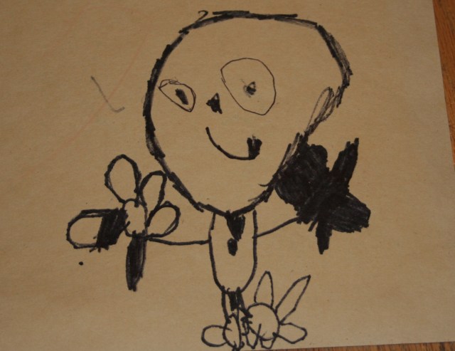 drawing by 4 yr old of man with belly button