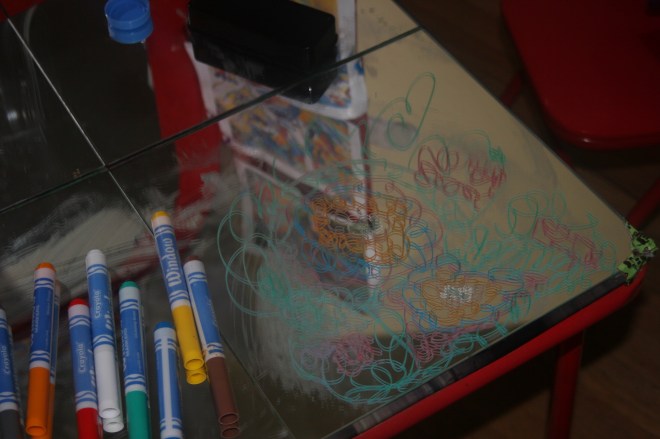 glass pens on a mirror table