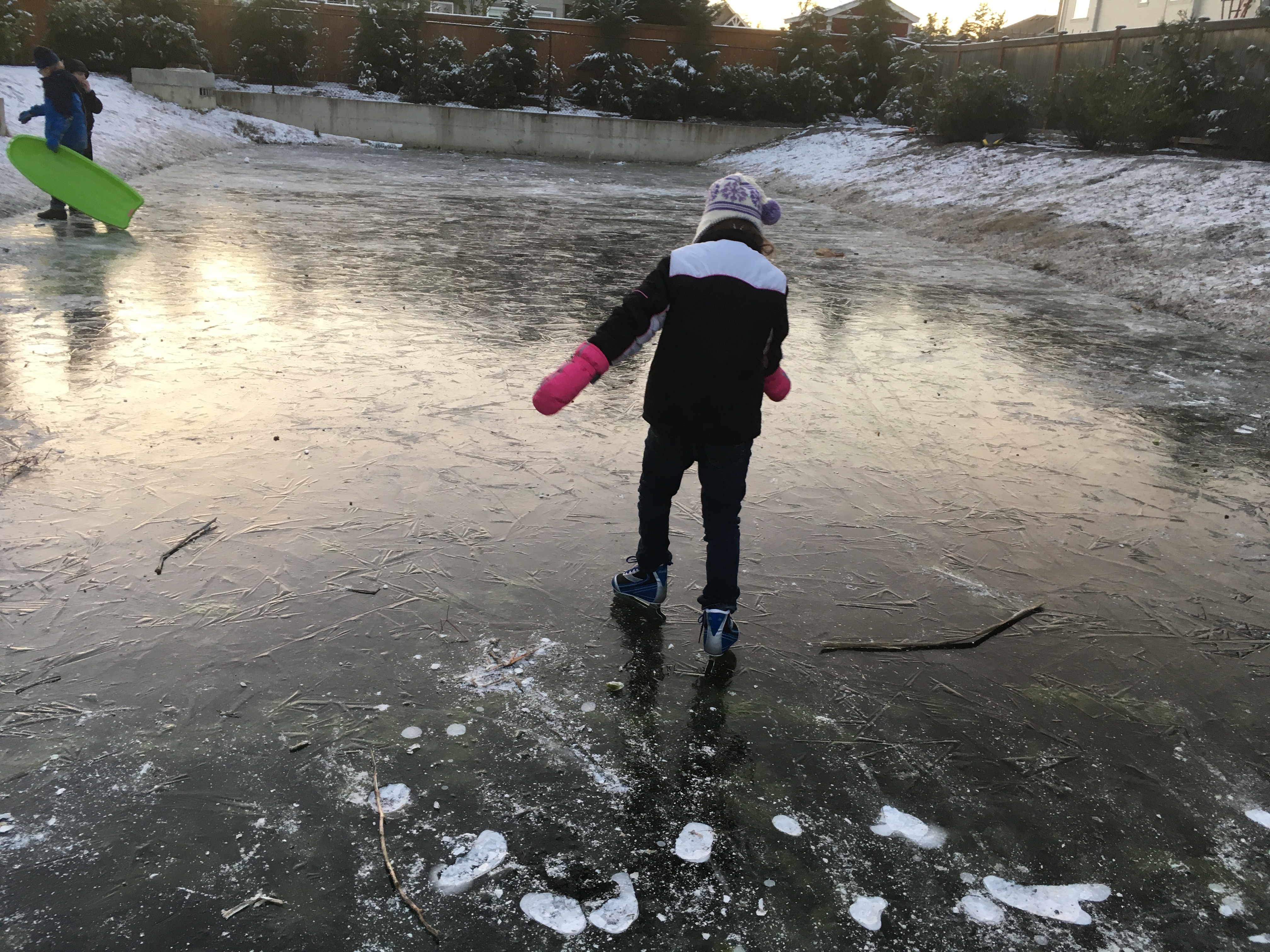 ice skating on the pond