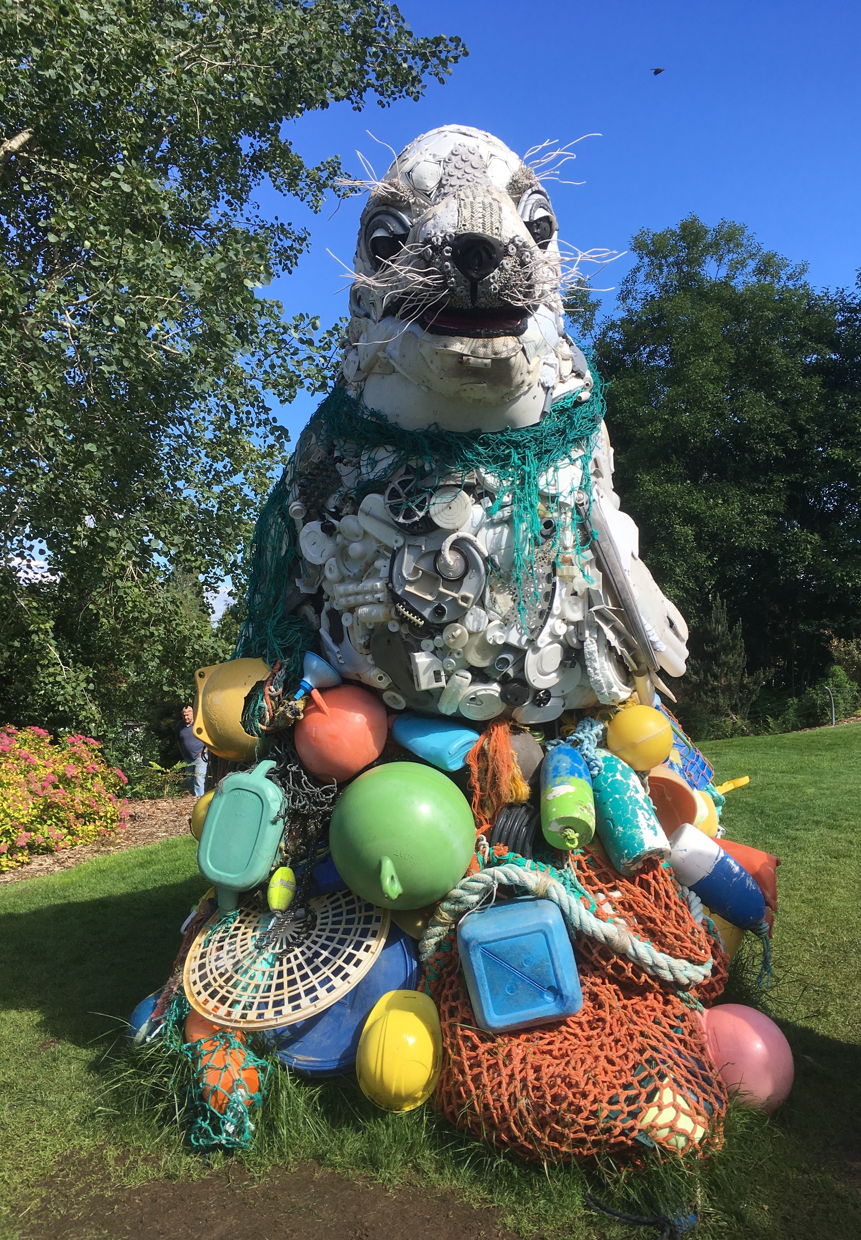 Seal made from plastic washed ashore