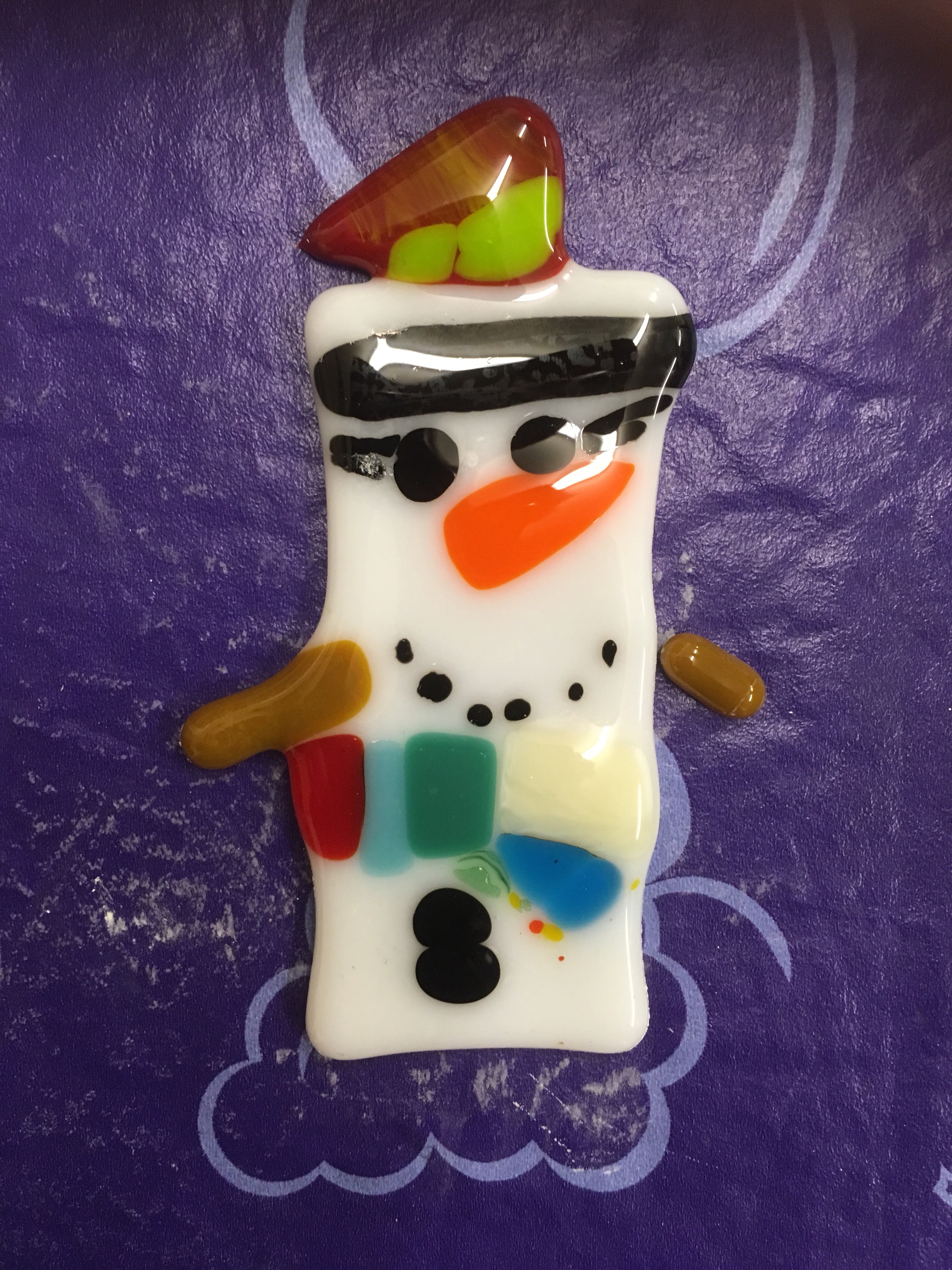 fused glass snowman