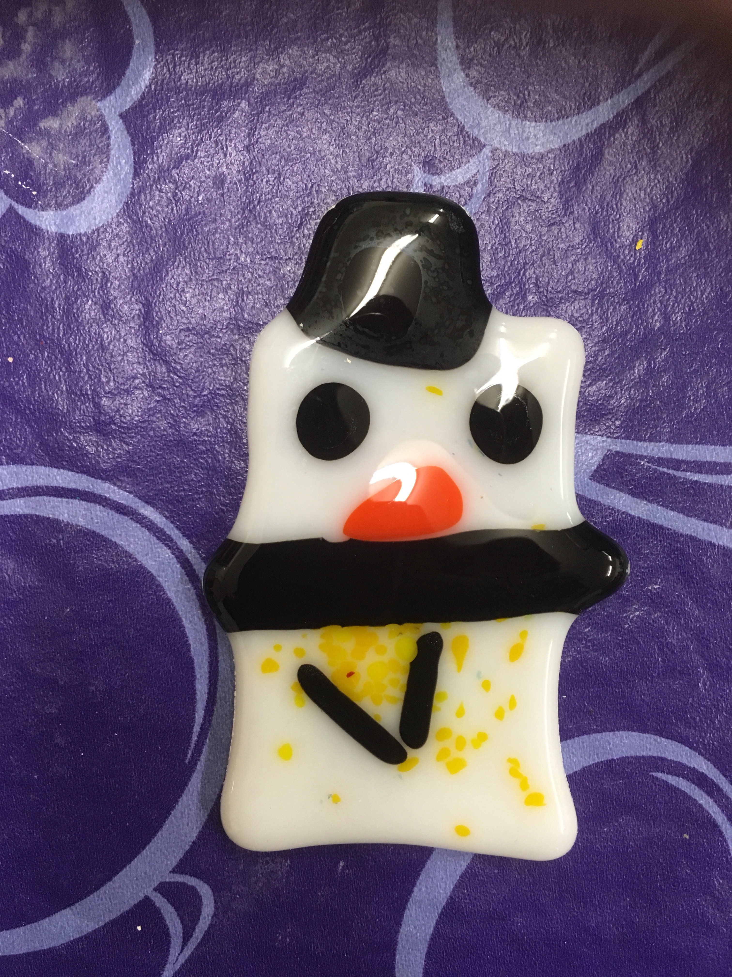 fused glass snowman