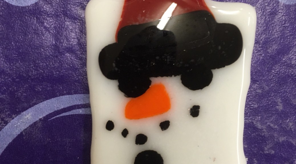 fused glass snowman