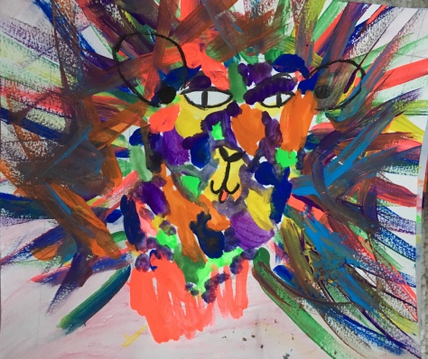 Square one art project inspired by Leroy neiman lions
